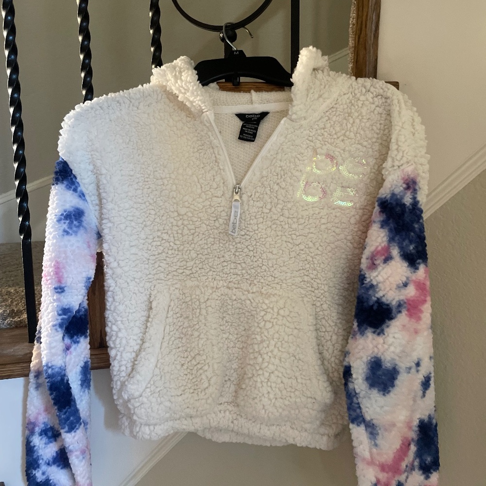 girls bebe sherpa hoodie zip up tie dye